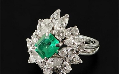A Synthetic Emerald & Diamond Ring.