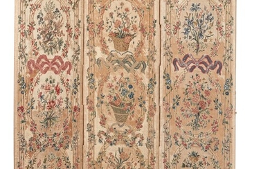 A Three-Panel Needlework Tapestry Folding Screen