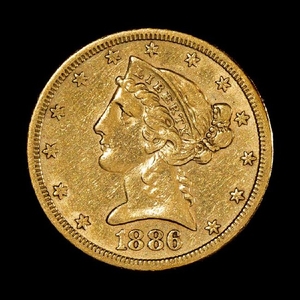 A United States 1886-S Liberty Head $5 Gold Coin