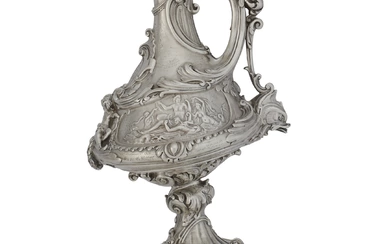 A VICTORIAN SILVER PRESENTATION EWER AND STAND MARK OF BARNARD & SONS LTD., LONDON, 1873