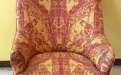 A VICTORIAN UPHOLSTERED ARM CHAIR with rectangular