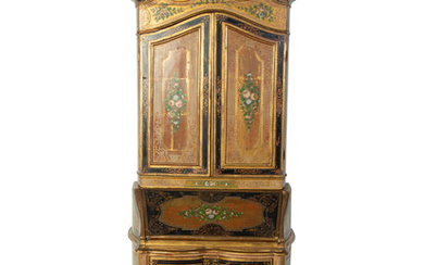A Venetian Style Polychrome Lacquered Secretary Bookcase