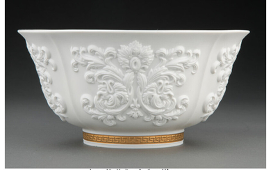 A Versace White Baroque Pattern Partial Gilt Bisque Porcelain Bowl
