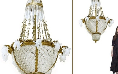 A Very Large French Empire Style Bronze Crystal Chandelier