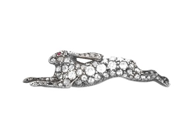 A Victorian Diamond Hare Brooch the running hare set throughout...