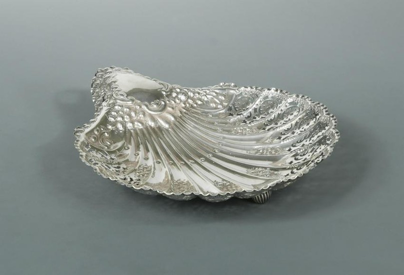 A Victorian silver large shell dish