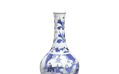 A blue and white bottle vase