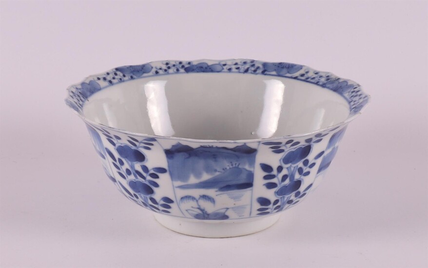 (-), A blue/white porcelain contoured bowl on a...