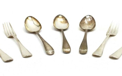 A collection of associated Georgian bright cut silver flatware