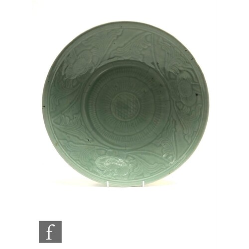 A collection of three Chinese Longquan style celadon glazed ...