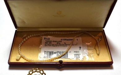 A cultured pearl necklace in Mikimoto box, length 48cm; and...