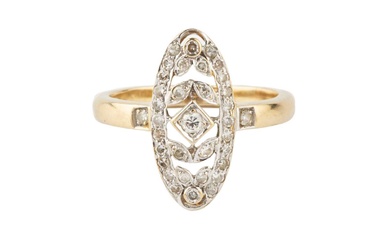 A diamond panel ring, of elongated oval shaped openwork design,...