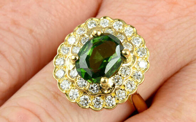 A green zircon and diamond cluster ring.