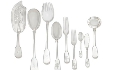 A group of English silver fiddle pattern flatware