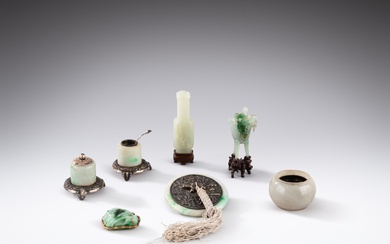 A group of jade and jadeite scholar’s implements and ornaments,...