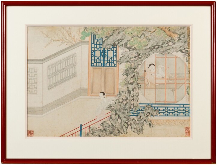 A group of two erotic paintings Qing dynasty, 18th - 19th century | 清十八至十九世紀 春宮圖 設色紙本 二幀