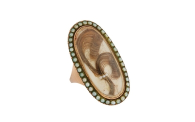 A hairwork and half-pearl mourning ring, circa 1795
