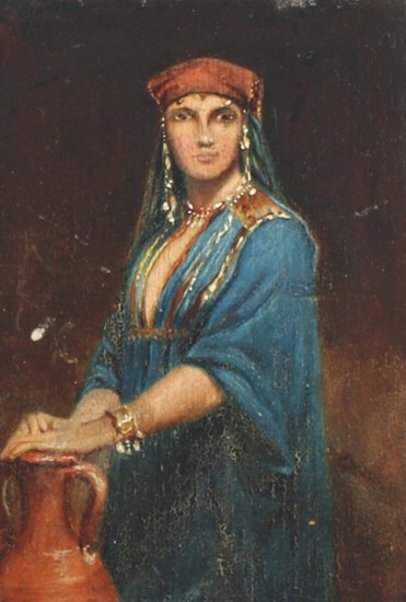 A harem woman. Unsigned. Oil on panel. 13×9 cm.