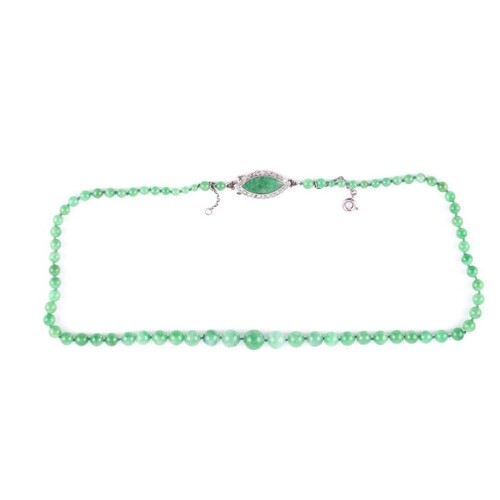 A jade bead necklace, circa 1930, beads graduated from 4mm t...