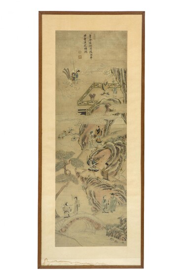 A large Chinese silk embroidered painting