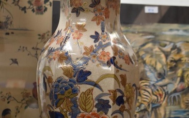 A large Oriental style table lamp AF (large chip to top collar at the back).