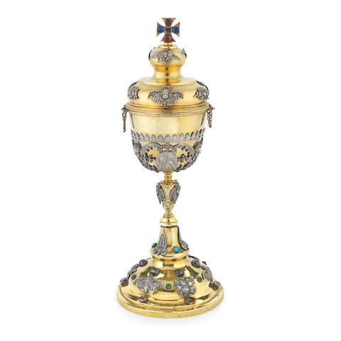 A late 19th century silver-gilt chalice with cover