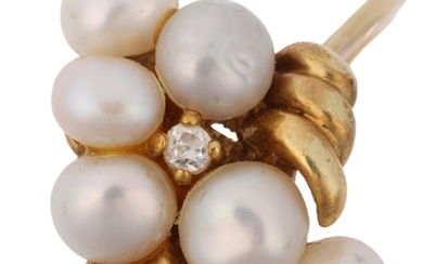 A late 20th century 14ct gold cultured pearl and diamond dre...