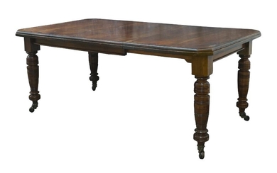 A late Victorian mahogany wind out dining table, with one extra leaf, raised on turned legs and castors, 71cm high, 175cm wide, 103cm deep Provenance: Property of Future PLC, removed from the offices of Country Life magazine.