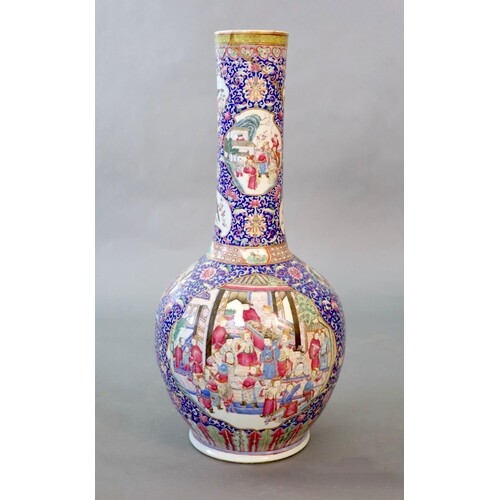 A massive Chinese famille rose blue ground bottle vase, Daog...