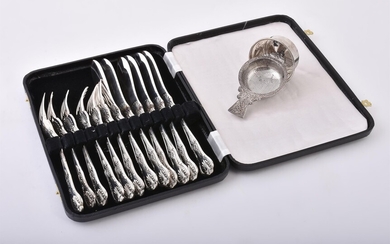 A matched cased set of six silver King's pattern fish knives and forks by Pinder Brothers