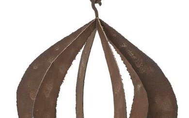 A mid-century Brutalist-style iron chandelier