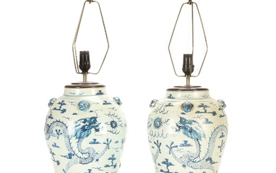 A pair of Chinese porcelain bojans, decorated in blue, 19th/20th century (2)