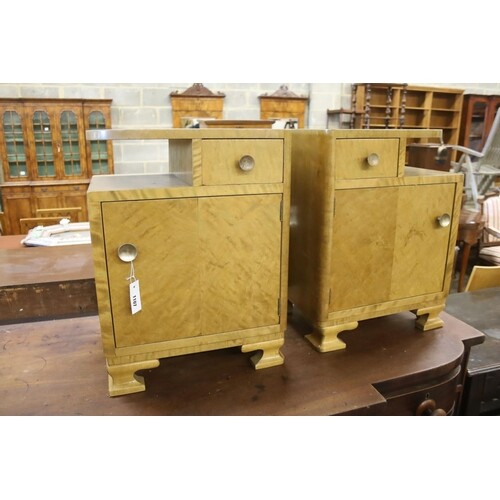 A pair of Deco style maple bedside cabinets, width 45cm, dep...