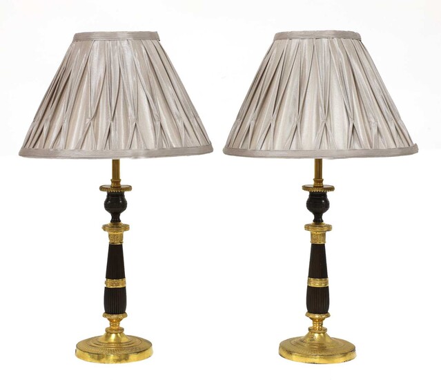 A pair of French Empire-style bronze and gilt-bronze candlesticks