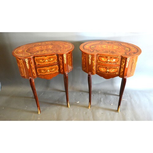A pair of French style Marquetry inlaid and gilt metal mount...
