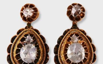 A pair of Georgian diamond and ten karat gold drop