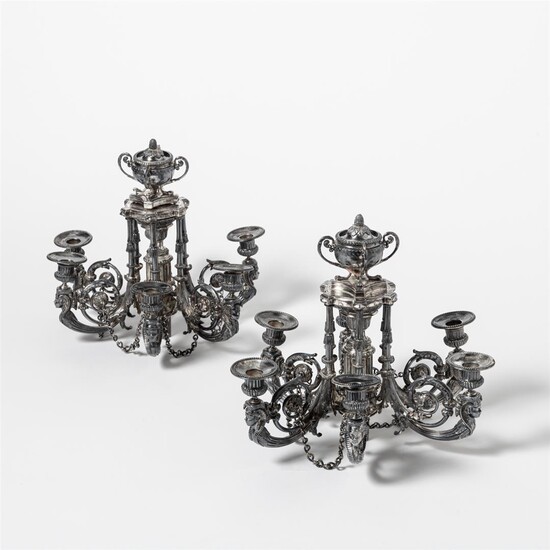 (-), A pair of German silver Neoclassical candelabra-branches...