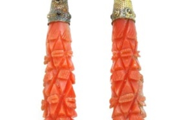 A pair of Regency carved coral pendant earring drops