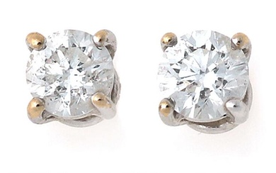 A pair of diamond ear studs each set with a brilliant-cut diamond...