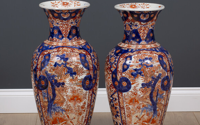 A pair of large Imari porcelain vases
