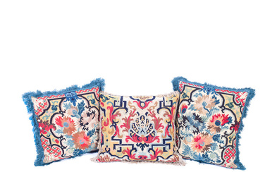 A pair of needlework cushions 18th century, French