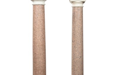 A pair of pink granite columns, 18th century | Paire de colonnes en granit rose, XVIIIe siècle, A pair of pink granite columns, 18th century | Paire de colonnes en granit rose, XVIIIe siècle