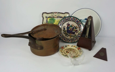 A quantity of assorted ceramics and glass, including collectors plates, a decanter and vases, and
