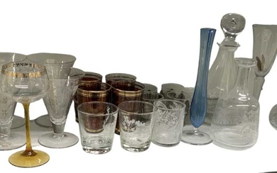 A quantity of cut and crystal glass including a ship's...
