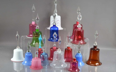 A remarkable collection of seventeen Victorian glass handbells
