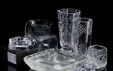A set of 8 clear glass objects, Orrefors/Ruda/Boda glassworks.