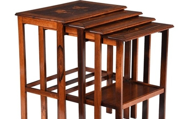 A set of Art Nouveau mahogany and inlaid quartetto tables