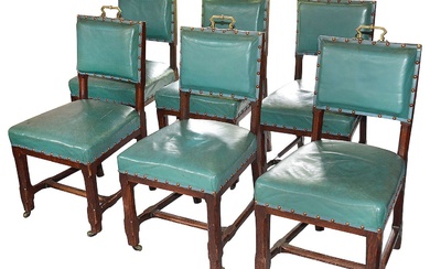 A set of six Victorian Gothic Revival oak side chairs