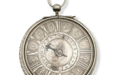 A silver key wind alarm pocket watch