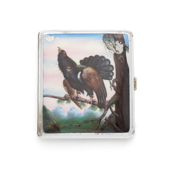 A silver-plated and enamel cigarette case